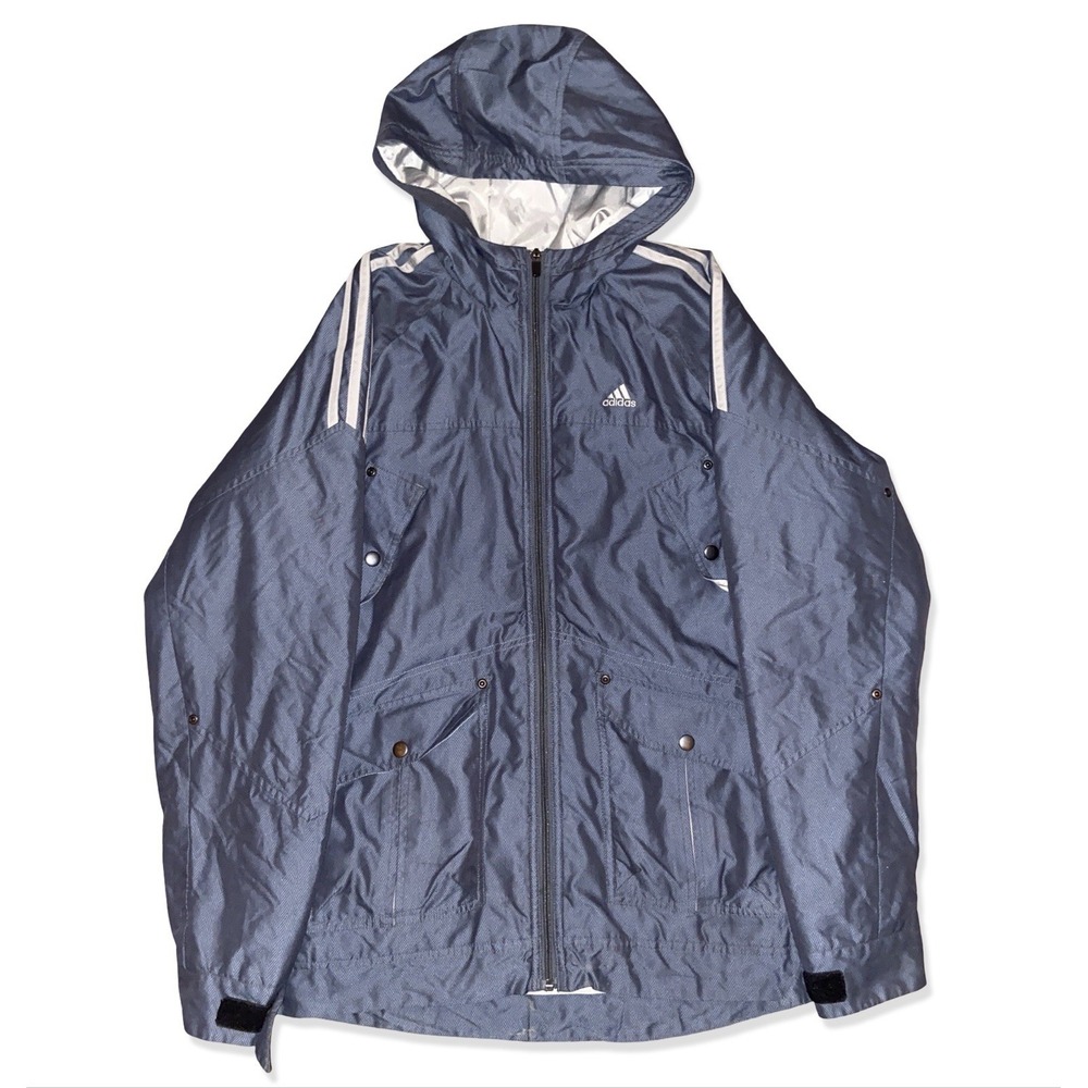 Adidas Windbreaker Track Jacket Full Zip Mens Small (Fits Like M) Grey Field